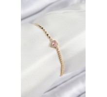 Pirinç Zirkon Taşlı Kalp Model Ezme Zincir Gold Renk Kadın Bileklik - TJ-BB7585