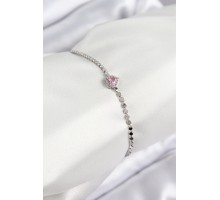 Pirinç Zirkon Taşlı Kalp Model Ezme Zincir Gümüş Renk Kadın Bileklik - TJ-BB7586