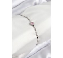 Pirinç Zirkon Taşlı Kalp Model Ezme Zincir Gümüş Renk Kadın Bileklik - TJ-BB7586