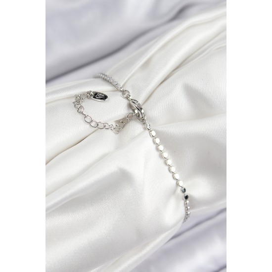 Pirinç Zirkon Taşlı Kutup Yıldızı Model Ezme Zincir Gümüş Renk Kadın Bileklik - TJ-BB7588