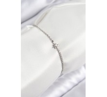 Pirinç Zirkon Taşlı Kutup Yıldızı Model Ezme Zincir Gümüş Renk Kadın Bileklik - TJ-BB7588