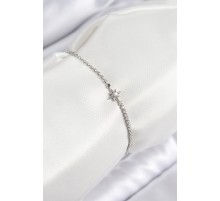 Pirinç Zirkon Taşlı Kutup Yıldızı Model Ezme Zincir Gümüş Renk Kadın Bileklik - TJ-BB7588