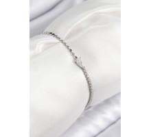 Pirinç Zirkon Taşlı Damla Model Ezme Zincir Gümüş Renk Kadın Bileklik - TJ-BB7590