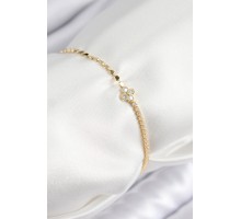 Pirinç Zirkon Taşlı Yonca Model Ezme Zincir Gold Renk Kadın Bileklik - TJ-BB7591