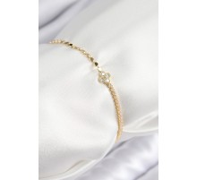 Pirinç Zirkon Taşlı Yonca Model Ezme Zincir Gold Renk Kadın Bileklik - TJ-BB7591