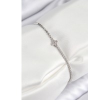 Pirinç Zirkon Taşlı Yonca Model Ezme Zincir Gümüş Renk Kadın Bileklik - TJ-BB7592
