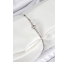 Pirinç Zirkon Taşlı Yonca Model Ezme Zincir Gümüş Renk Kadın Bileklik - TJ-BB7592