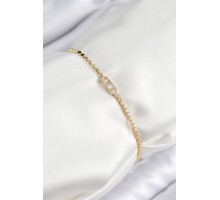 Pirinç Zirkon Taşlı Dikdörtgen Model Ezme Zincir Gold Renk Kadın Bileklik - TJ-BB7593