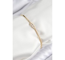 Pirinç Zirkon Taşlı Dikdörtgen Model Ezme Zincir Gold Renk Kadın Bileklik - TJ-BB7593