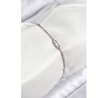 Pirinç Zirkon Taşlı Dikdörtgen Model Ezme Zincir Gümüş Renk Kadın Bileklik - TJ-BB7594