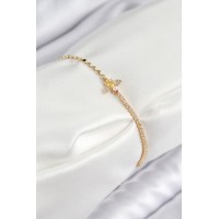 Pirinç Zirkon Taşlı Arı Model Ezme Zincir Gold Renk Kadın Bileklik TJ-BB7595
