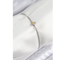 Pirinç Zirkon Taşlı Arı Model Ezme Zincir Gümüş Renk Kadın Bileklik - TJ-BB7596