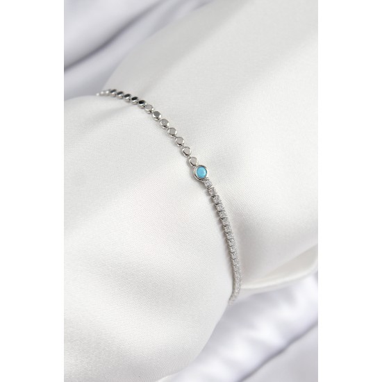 Pirinç Zirkon Taşlı Boncuk Model Ezme Zincir Gümüş Renk Kadın Bileklik - TJ-BB7598