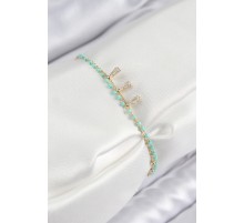 Pirinç Zirkon Taşlı Mavi Boncuklu Model Gold Renk Kadın Bileklik - TJ-BB7599
