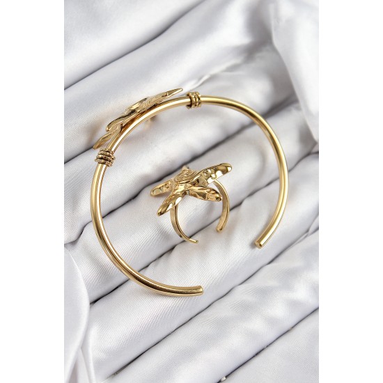 Pirinç Deniz Yıldızı Model Gold Renk Bileklik Yüzük Set - TJ-BB7600