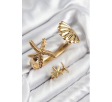 Pirinç İstiridye Ve Deniz Yıldızı Model Gold Renk Bileklik Yüzük Set - TJ-BB7601