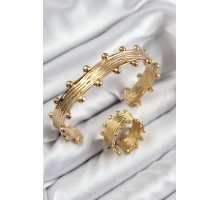 Pirinç Topcuk Model Gold Renk Bileklik Yüzük Set - TJ-BB7602