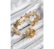 Pirinç Topcuk Model Gold Renk Bileklik Yüzük Set TJ-BB7602