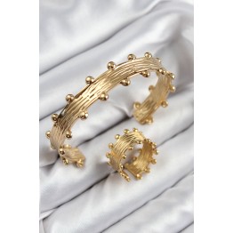 Pirinç Topcuk Model Gold Renk Bileklik Yüzük Set TJ-BB7602