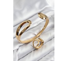 Pirinç Ayrık Model Gold Renk Bileklik Yüzük Set - TJ-BB7607
