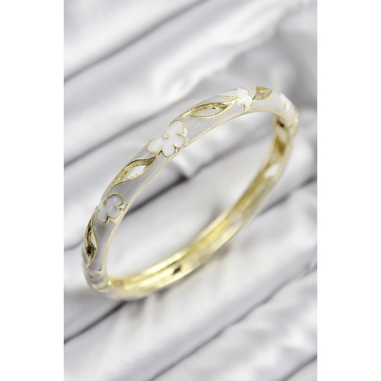 Mineli Pirinç Çiçek Motifli Gold Renk Kadın Kelepçe - TJ-BB7609