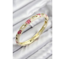Mineli Pirinç Çiçek Motifli Gold Renk Kadın Kelepçe - TJ-BB7610