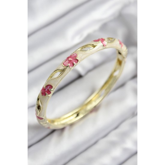 Mineli Pirinç Çiçek Motifli Gold Renk Kadın Kelepçe - TJ-BB7610