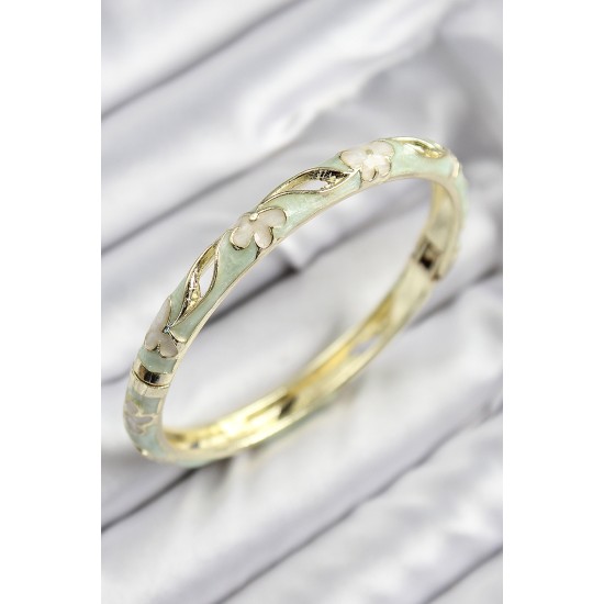 Mineli Pirinç Çiçek Motifli Gold Renk Kadın Kelepçe - TJ-BB7611