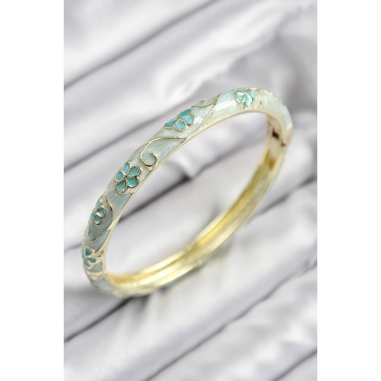 Mineli Pirinç Çiçek Motifli Gold Renk Kadın Kelepçe - TJ-BB7612