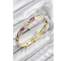 Mineli Pirinç Çiçek Motifli Gold Renk Kadın Kelepçe - TJ-BB7613