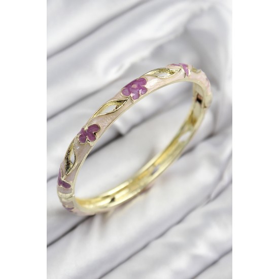 Mineli Pirinç Çiçek Motifli Gold Renk Kadın Kelepçe - TJ-BB7613