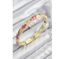 Mineli Pirinç Çiçek Motifli Gold Renk Kadın Kelepçe - TJ-BB7614