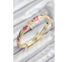 Mineli Pirinç Çiçek Motifli Gold Renk Kadın Kelepçe - TJ-BB7614