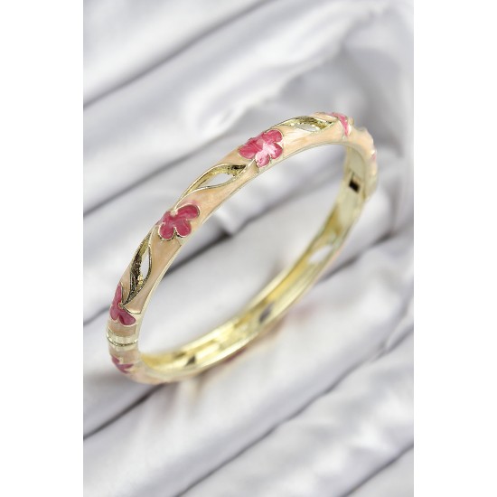 Mineli Pirinç Çiçek Motifli Gold Renk Kadın Kelepçe - TJ-BB7614