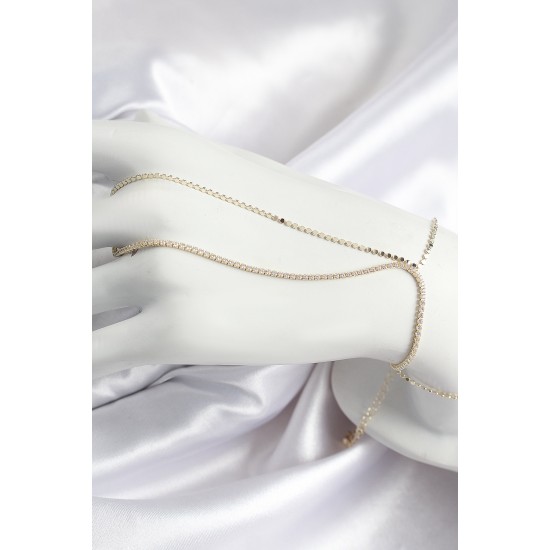 Pirinç Zirkon Taşlı Ezme Zincir Model Gold Renk Kadın Şahmeran - TJ-SN689