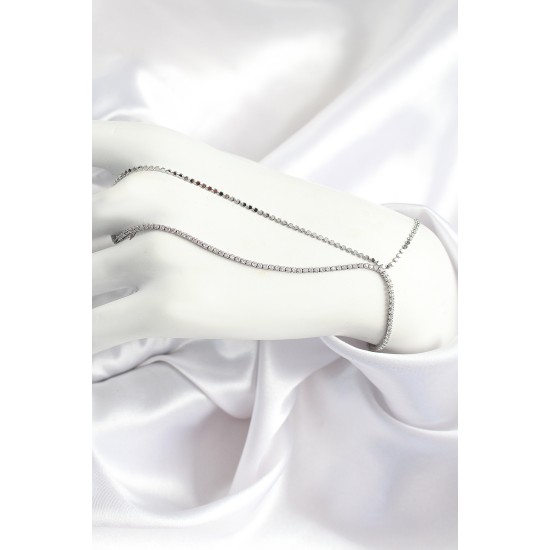 Pirinç Zirkon Taşlı Ezme Zincir Model Gümüş Renk Kadın Şahmeran - TJ-SN690