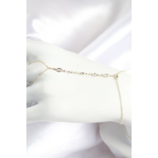 Pirinç Zirkon Taşlı Y Model Gold Renk Kadın Şahmeran - TJ-SN691