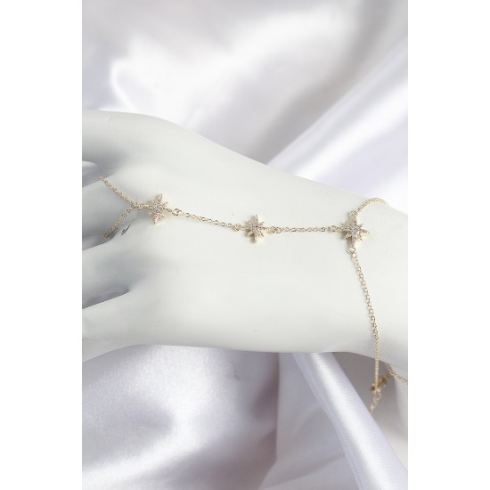 Pirinç Zirkon Taşlı Kutup Yıldızı Model Gold Renk Kadın Şahmeran - TJ-SN697