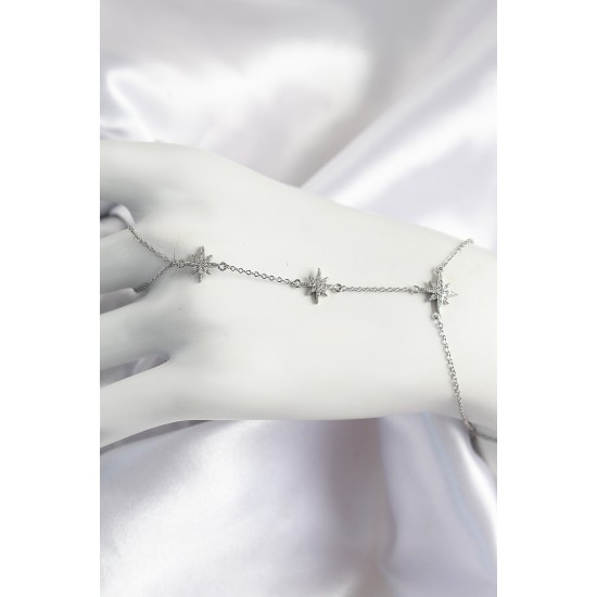 Pirinç Zirkon Taşlı Kutup Yıldızı Model Gümüş Renk Kadın Şahmeran - TJ-SN698