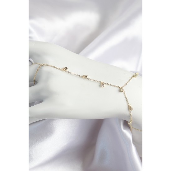 Pirinç Zirkon Taşlı Sallantılı Model Gold Renk Kadın Şahmeran - TJ-SN699