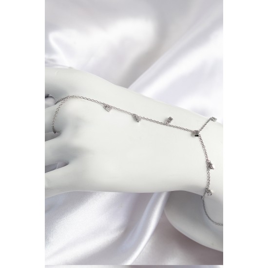 Pirinç Zirkon Taşlı Sallantılı Model Gümüş Renk Kadın Şahmeran - TJ-SN700