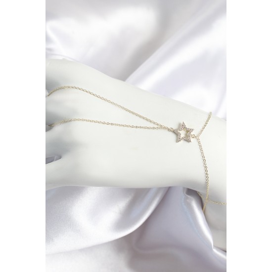 Pirinç Zirkon Taşlı Yıldız Model Gold Renk Kadın Şahmeran - TJ-SN701