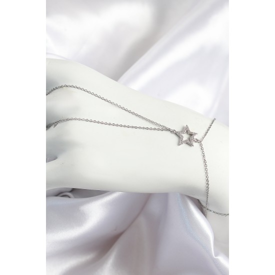 Pirinç Zirkon Taşlı Yıldız Model Gümüş Renk Kadın Şahmeran - TJ-SN702