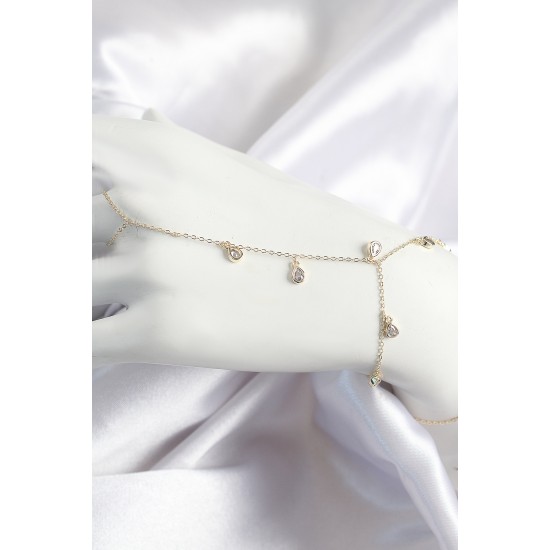 Pirinç Zirkon Taşlı Sallantılı Damla Model Gold Renk Kadın Şahmeran - TJ-SN703