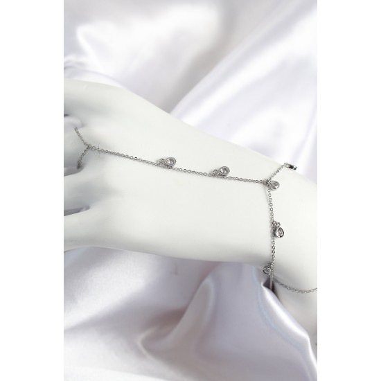 Pirinç Zirkon Taşlı Sallantılı Damla Model Gümüş Renk Kadın Şahmeran - TJ-SN704