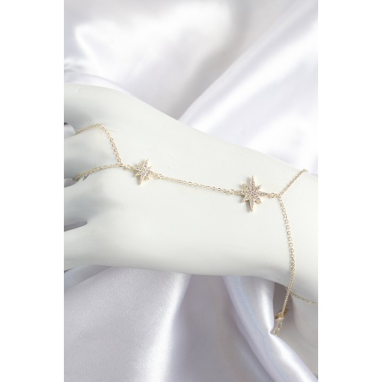 Pirinç Zirkon Taşlı Kutup Yıldızı Model Gold Renk Kadın Şahmeran - TJ-SN705