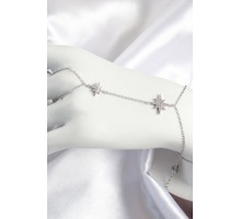 Pirinç Zirkon Taşlı Kutup Yıldızı Model Gümüş Renk Kadın Şahmeran - TJ-SN706