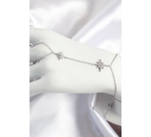 Pirinç Zirkon Taşlı Kutup Yıldızı Model Gümüş Renk Kadın Şahmeran - TJ-SN706