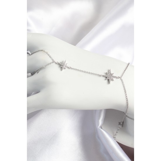 Pirinç Zirkon Taşlı Kutup Yıldızı Model Gümüş Renk Kadın Şahmeran - TJ-SN706