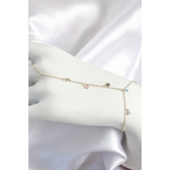 Pirinç Renkli Zirkon Taşlı Sallantılı Yıldızlı Model Gold Renk Kadın Şahmeran - TJ-SN707